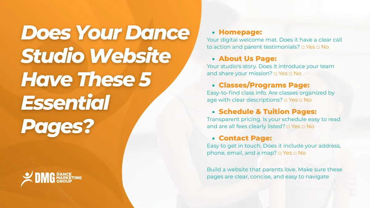 does your dance studio website have these 5 essential pages